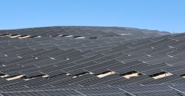 An aerial view of the solar power plant of the Turkish telecoms company Türk Telekom, Sivas, central Türkiye, Oct. 7, 2025. (IHA Photo)