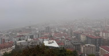 Rain falls over the city’s lush landscape as it is partially shrouded in mist and clouds, Rize, Türkiye, Oct. 20, 2025. (AA Photo)
