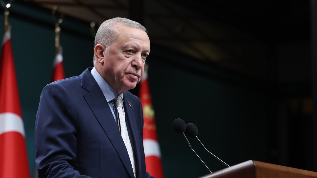 President Recep Tayyip Erdoğan speaks after a Cabinet meeting, Ankara, Türkiye, Oct. 15, 2025. (AA Photo)