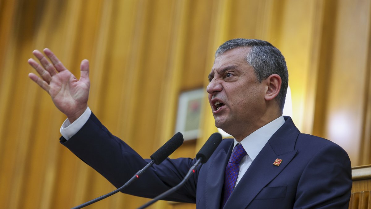 CHP leader Özgür Özel speaks at the parliamentary group meeting of his party, Ankara, Türkiye, Oct. 21, 2025. (DHA Photo)
