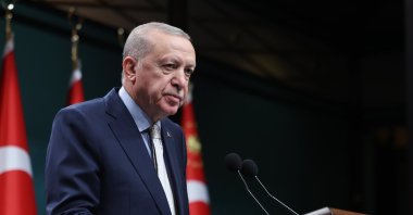 President Recep Tayyip Erdoğan speaks after a Cabinet meeting, Ankara, Türkiye, Oct. 15, 2025. (AA Photo)