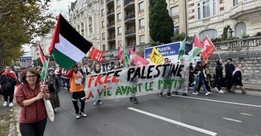 People protest Israel&#039;s genocide in Gaza, Geneva, Switzerland, Oct. 19, 2025. (AA Photo)