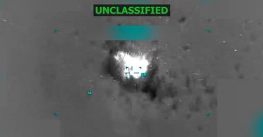 A boat burns off the coast of Venezuela in this screen grab taken from a video released Oct. 14, 2025, depicting what U.S. President Donald Trump said on a post on Truth Social was a U.S. strike on a suspected drug-trafficking boat. (Reuters Photo)