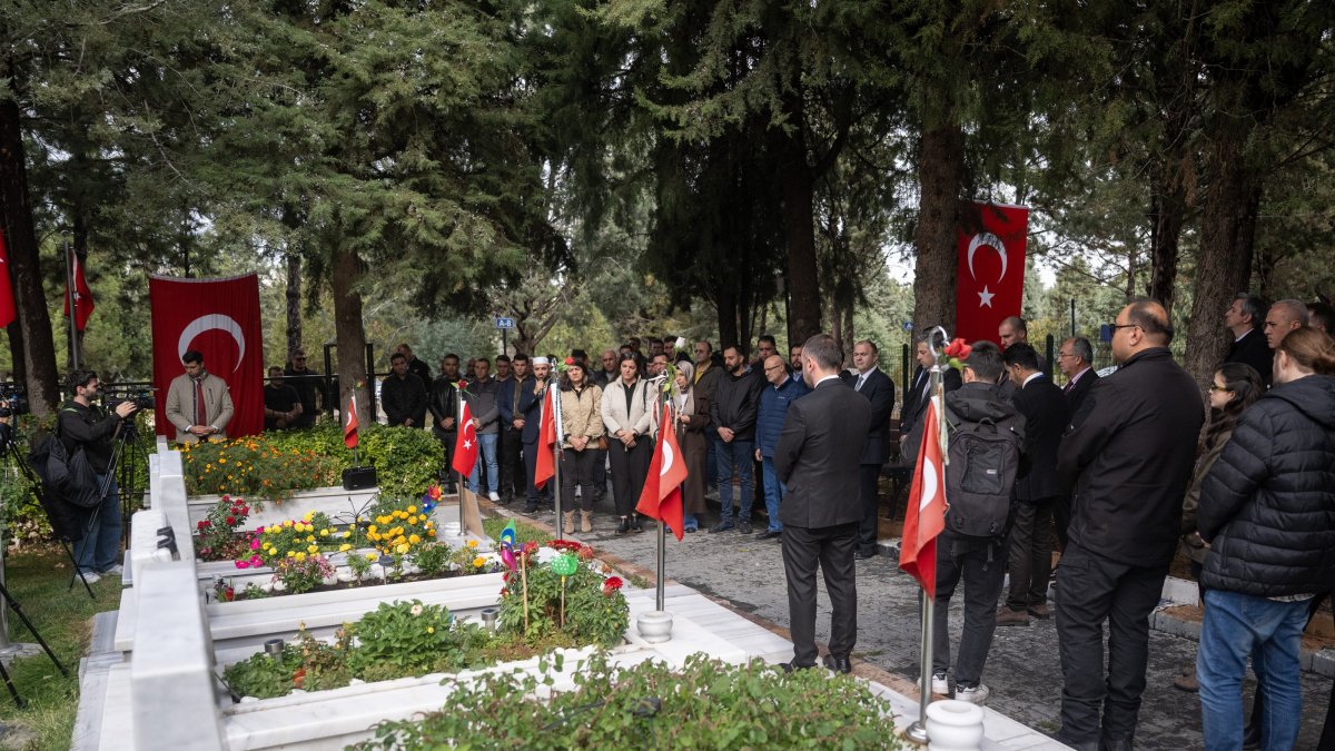 A commemoration ceremony was held for security guard Atakan Şahin Erdoğan at the cemetery in Ankara, Türkiye, Oct. 23, 2025. (AA Photo)