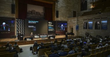 Delegates and participants gather inside Istanbul University’s professor Cemil Birsel Conference Hall for the final session of the Gaza Tribunal, Istanbul, Türkiye, Oct. 23, 2025. (AA Photo)
