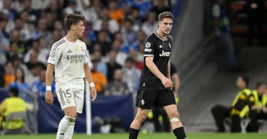 Real Madrid&#039;s Arda Güler and Juventus&#039; Kenan Yıldız during the UEFA Champions League match at the Bernabeu, Madrid, Spain, Oct. 22, 2025. (AA Photo)