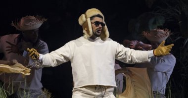 Bad Bunny performs during the final concert of his summer residency in his homeland at the Coliseo de Puerto Rico Jose Miguel Agrelot, San Juan, Puerto Rico, Sept. 20, 2025. (AP Photo)