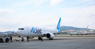 A Boeing 737-8 MAX of Turkish low-cost airline AJet at Sabiha Gökçen Airport, Istanbul, Türkiye, Oct. 17, 2025. (AA Photo)