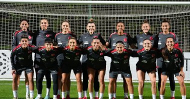 Türkiye’s women’s national football team players pose for a photo after a training session ahead of the UEFA Nations League match against Kosovo, Istanbul, Türkiye, Türkiye, Oct. 22, 2025. (DHA Photo)