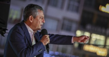 CHP Chairperson Özgür Özel speaks at a rally, Istanbul, Türkiye, Oct. 22, 2025. (AA Photo)