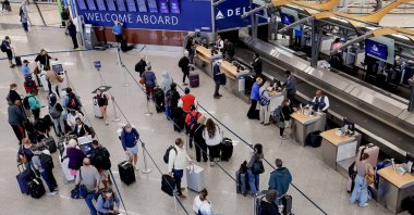 Passengers wait to check in at Hartsfield-Jackson Atlanta International Airport in Atlanta, Georgia, U.S., Oct. 10, 2025. (EPA Photo)