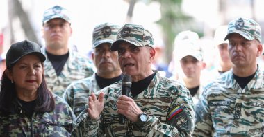 Venezuela&#039;s Defense Minister Vladimir Padrino Lopez speaks during a training session of the Bolivarian National Militia in Caracas, Oct.4, 2025. (AFP Photo)