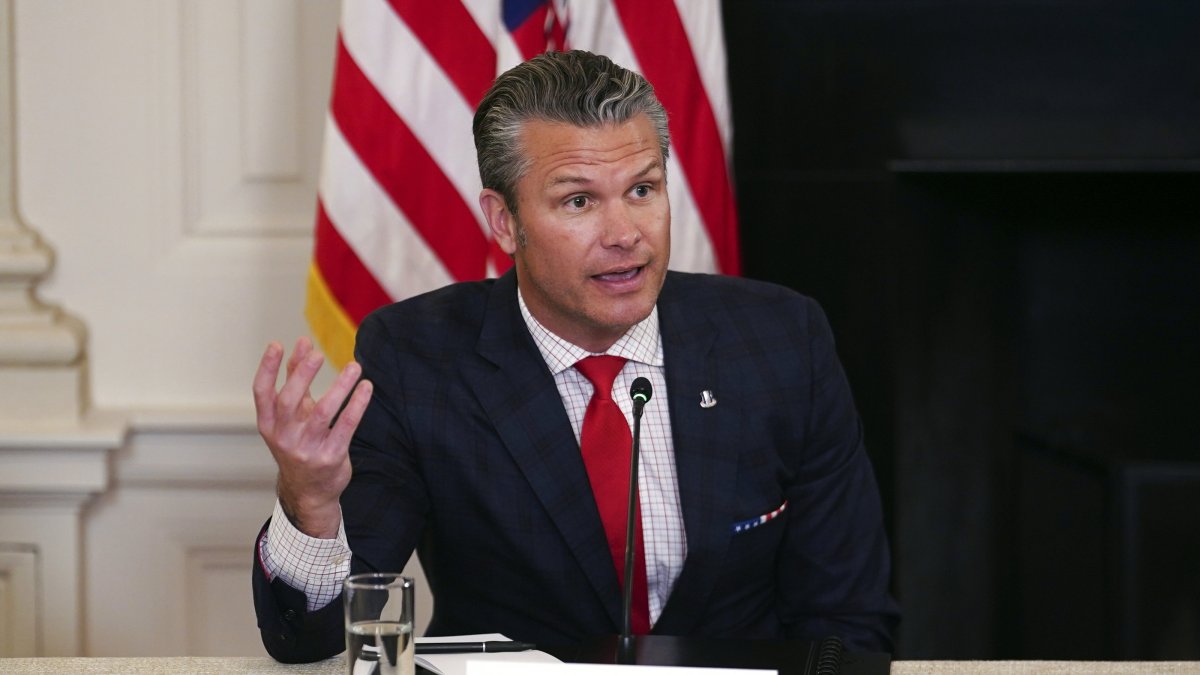 U.S. Secretary of Defense Pete Hegseth speaks during a roundtable with the Homeland Security Task Force in the State Dining Room of the White House in Washington, D.C., Oct. 23, 2025. (EPA Photo)