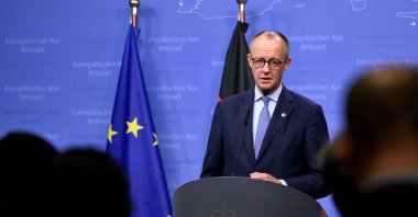 German Chancellor Friedrich Merz speaks during a press conference as part of the European Council meeting, Brussels, Belgium, Oct. 23, 2025. (AFP Photo)