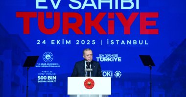 President Recep Tayyip Erdoğan speaks during the launch of the "Housing Project of the Century," Istanbul, Türkiye, Oct. 24, 2025. (AA Photo)