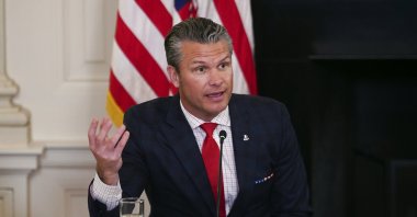 U.S. Secretary of Defense Pete Hegseth speaks during a roundtable with the Homeland Security Task Force in the State Dining Room of the White House in Washington, D.C., Oct. 23, 2025. (EPA Photo)