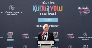 Culture and Tourism Deputy Minister Gökhan Yazgı speaks during the Izmir Culture Route Festival launch ceremony, İzmir, Türkiye, Oct. 25, 2025. (Courtesy of the Culture and Tourism Ministry)