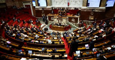 A general view shows lawmakers during a session and the first debate on the French budget at the National Assembly in Paris, France, Oct. 24, 2025. (Reuters Photo)