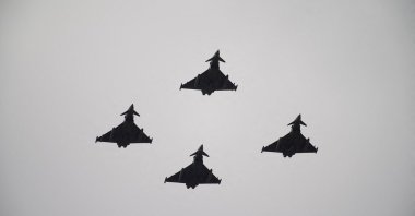 Spanish Air Force Eurofighter Typhoon fighter jets fly during a military parade on the country&#039;s National Day, Madrid, Spain, Oct. 12, 2025. (Reuters Photo)