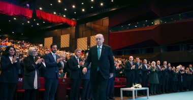 President Recep Tayyip Erdoğan takes the floor at an event in Istanbul, Türkiye, Oct. 25, 2025. (AA Photo)