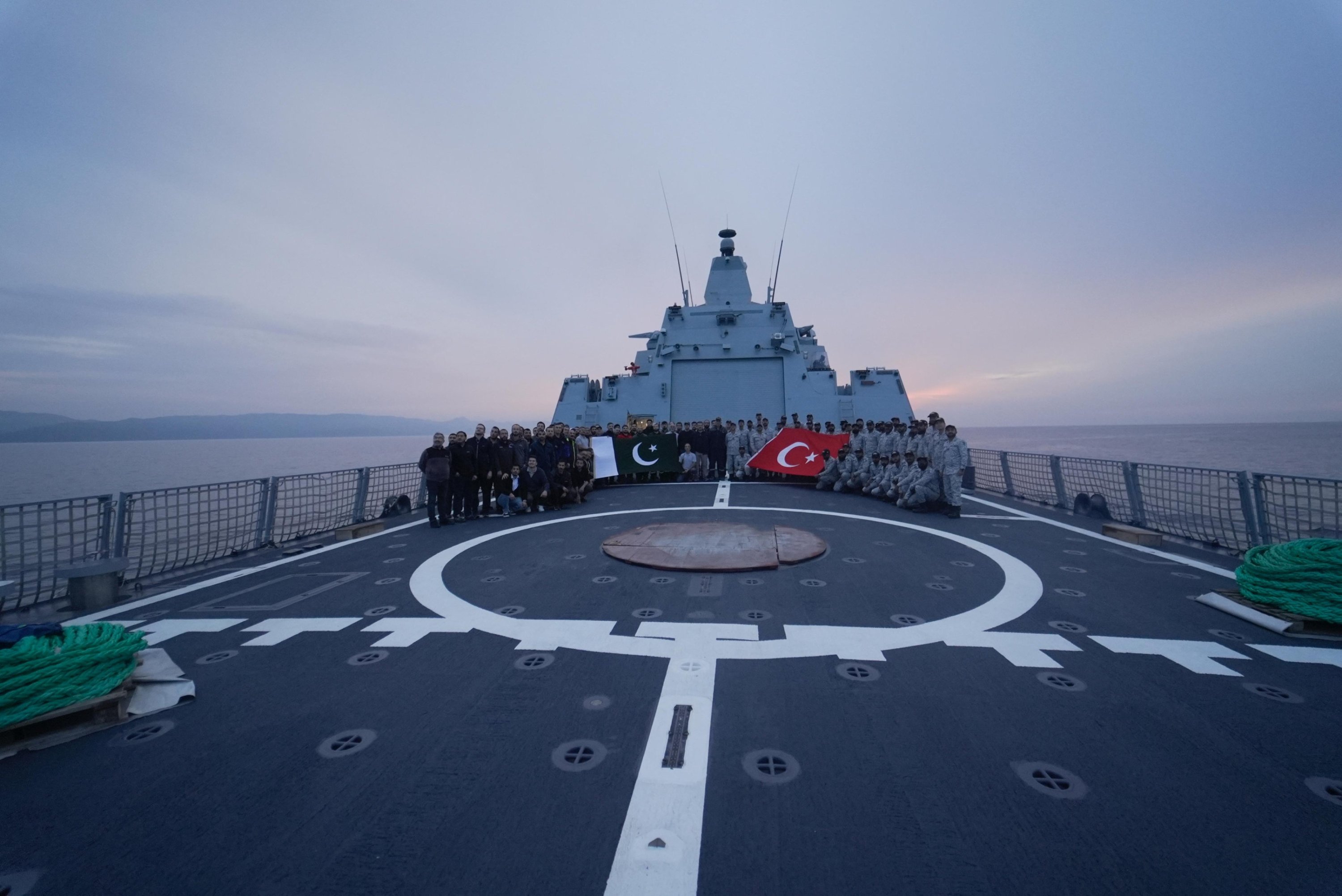 This photo shows Turkish and Pakistani flags on the deck of the PNS Khaibar corvette in this undated photo. (AA Photo)