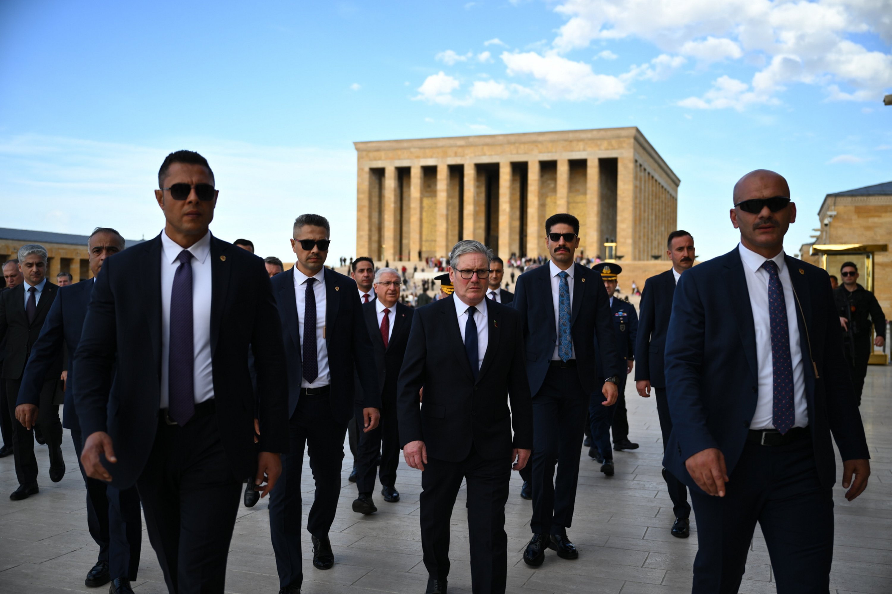 Starmer and his entourage leave Anıtkabir after a visit to the mausoleum of modern Türkiye's founder, Mustafa Kemal Atatürk, Ankara, Türkiye, Oct. 27, 2025. (AA Photo)