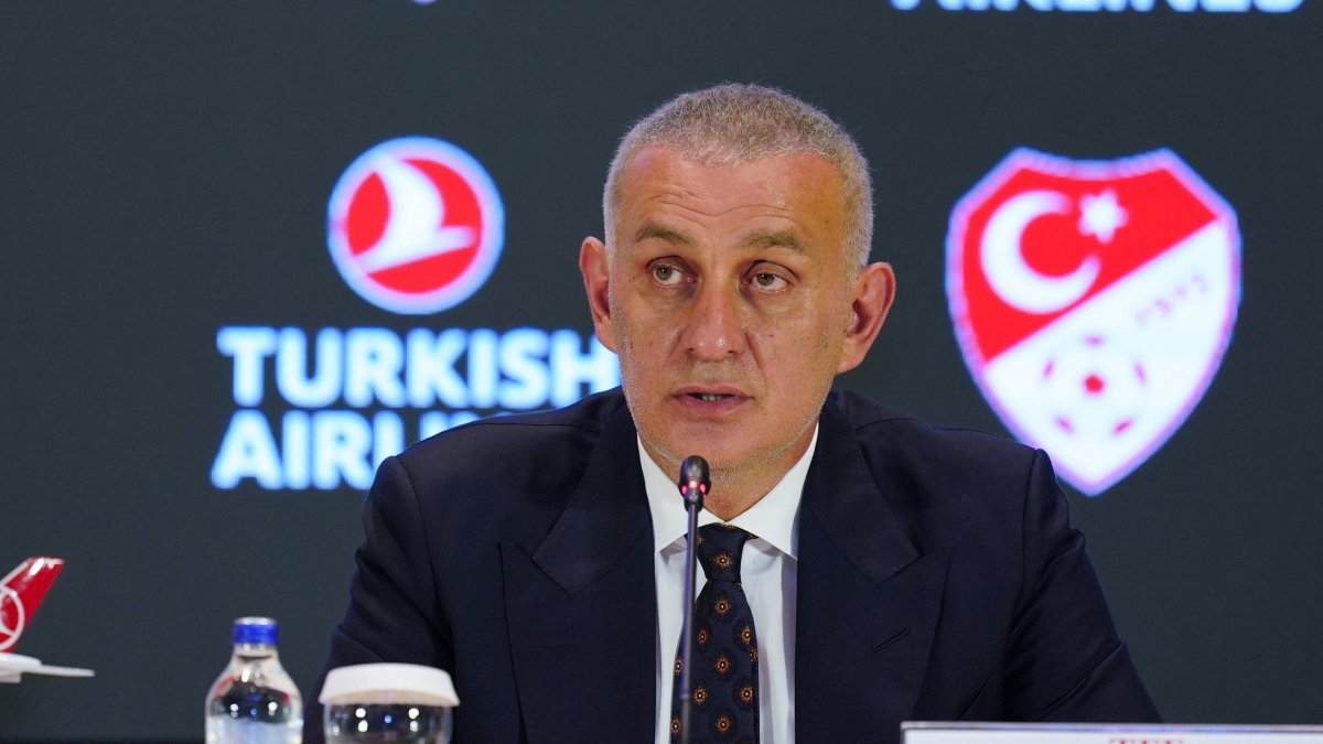 Turkish Football Federation (TFF) President Ibrahim Ethem Hacıosmanoğlu speaks during the signing ceremony renewing the national teams’ main sponsorship agreement between the TFF and Turkish Airlines, held at the Hasan Doğan National Teams Training and Education Facilities, Istanbul, Türkiye, Oct. 7, 2025. (AA Photo)

