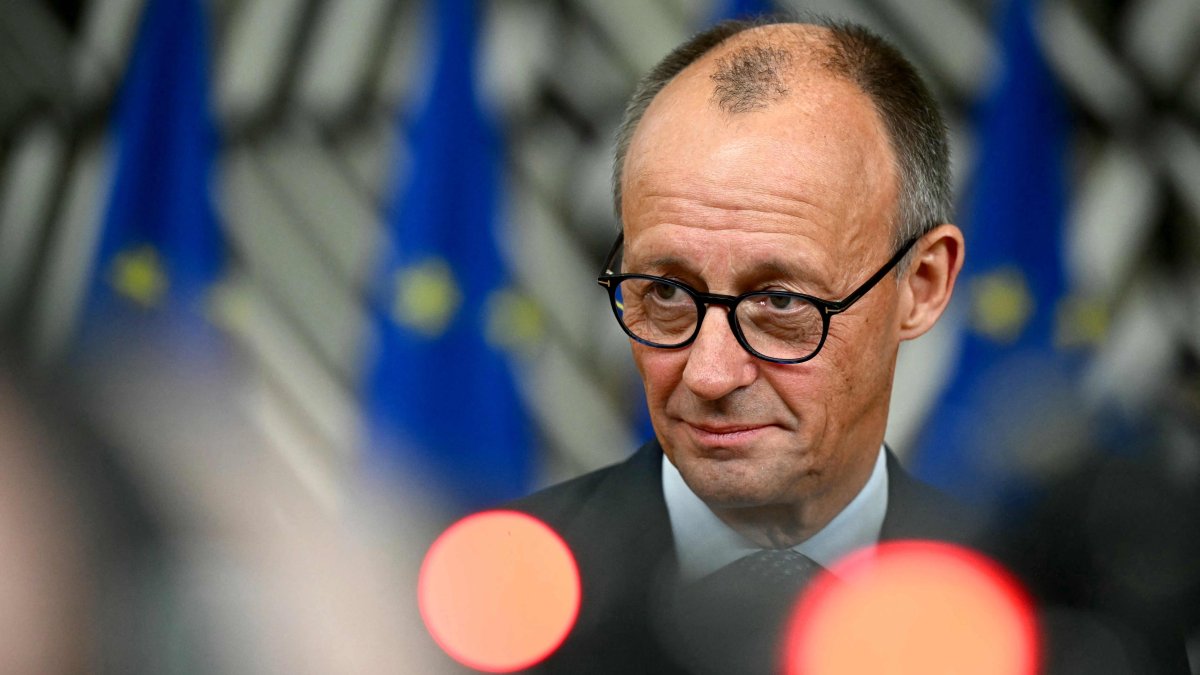 Germany's Chancellor Friedrich Merz speaks to the press, Brussels, Belgium, Oct. 23, 2025. (AFP Photo)
