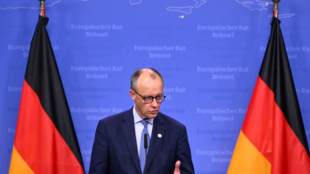 German Chancellor Friedrich Merz speaks during a news conference at the European Council meeting, Brussels, Belgium, Oct. 23, 2025. (AFP Photo)