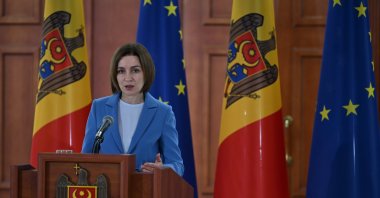 Moldovan President Maia Sandu attends a news conference following the announcement of parliamentary election results, Chisinau, Moldova, Sept. 29, 2025. (AA Photo)