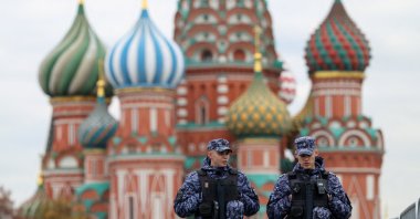 Members of Russia&#039;s National Guard patrol Red Square near St. Basil’s Cathedral in central Moscow, Russia, Oct. 23, 2025. (Reuters Photo)