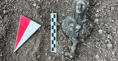 The bronze bust of the Egyptian goddess Isis discovered during excavations at Satala Ancient City, Gümüşhane, northwestern Türkiye, Oct. 25, 2025. (AA Photo)