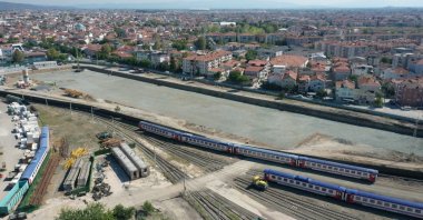 This photo provided by the Transport Ministry on Oct. 27, 2025, shows the construction site of Türkiye&#039;s first electric high-speed train manufacturing and testing factory, Sakarya, northwestern Türkiye. (Courtesy of Transport and Infrastructure Ministry)