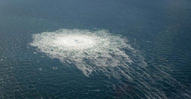 Gas bubbles from the Nord Stream 2 leak reaching the surface of the Baltic Sea, showing a disturbance of well over 1 kilometre in diameter, near Bornholm, Denmark, Sept. 27, 2022. (Danish Defense Command Handout via Reuters File Photo)
