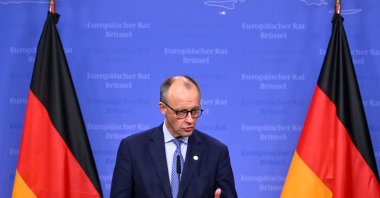 German Chancellor Friedrich Merz speaks during a news conference at the European Council meeting, Brussels, Belgium, Oct. 23, 2025. (AFP Photo)