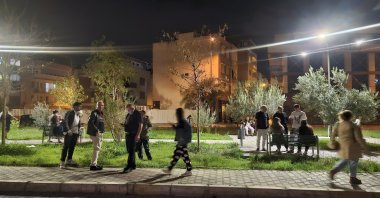 Panicked residents are seen at a park in the Sındırgı district, following an earthquake, Balıkesir, Türkiye, Oct. 27, 2025. (DHA Photo)