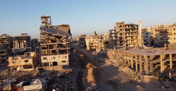 A drone view shows the destruction in a residential neighborhood in Gaza, Palestine, Oct. 25, 2025. (Reuters Photo)