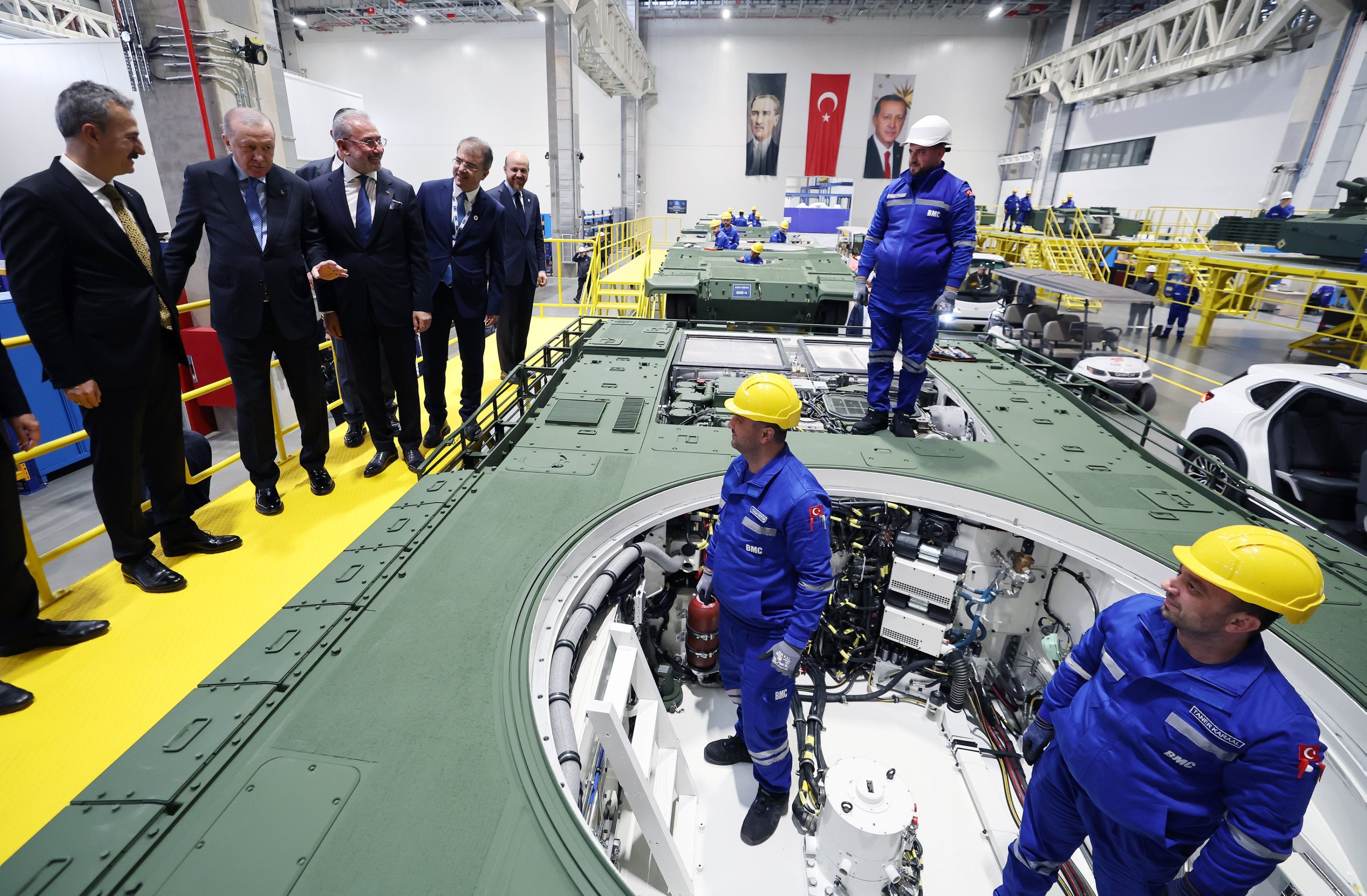President Recep Tayyip Erdoğan tours the factory that will build Türkiye's indigenous Altay main battle tank, Ankara, Türkiye, Oct. 28, 2025. (AA Photo)