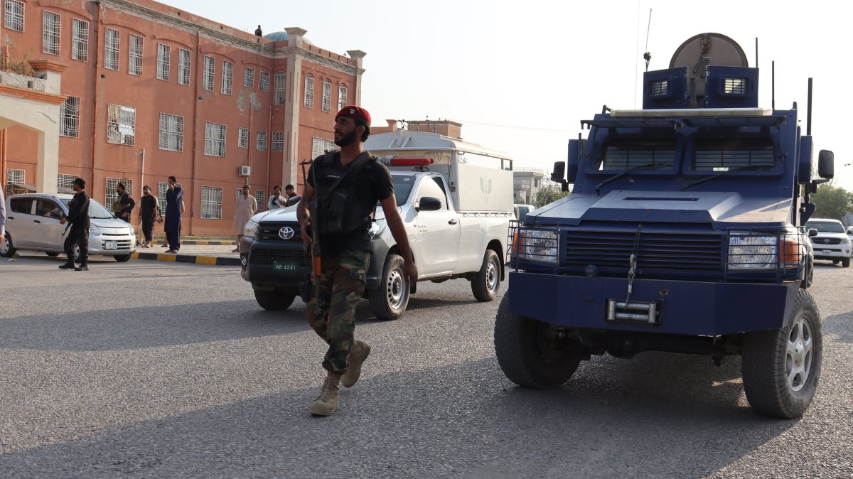 Pakistani security officials stand guard outside a hospital where injured victims of an explosion are treated in Hangu, KPK, Pakistan, Oct. 24, 2025. (EPA Photo)