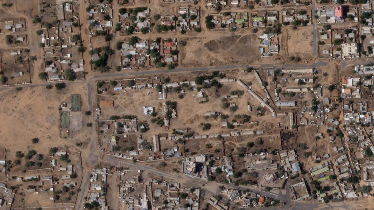 In this satellite photo provided by Planet Labs PBC, the area around the headquarters of the Sudanese military's 6th Division in el-Fasher, Sudan, is seen Sunday, Oct. 26, 2025. (Planet Labs PBC via AP)