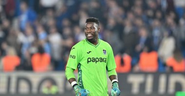 Trabzonspor goalkeeper Andre Onana celebrates after his team’s victory against Zecorner Kayserispor during the eighth week of the Süper Lig at Papara Park, Trabzon, Türkiye, Oct. 3, 2025. (AA Photo)