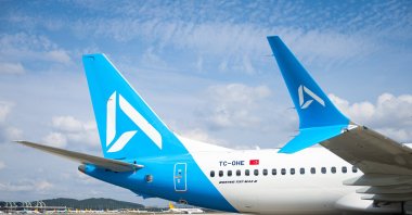 AJet&#039;s Boeing 737-8 MAX is seen at Istanbul Sabiha Gökçen Airport, Istanbul, Türkiye, Oct. 17, 2025. (AA Photo)