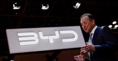President of BYD Auto Japan Atsuki Tofukuji holds a press briefing during a press day of the Japan Mobility Show 2023 at Tokyo Big Sight, Tokyo, Japan, Oct. 25, 2023. (Reuters Photo)
