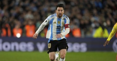 Argentina&#039;s Lionel Messi goes for the ball during a qualifying match against Colombia for the FIFA World Cup 2026 at the Monumental stadium, Buenos Aires, Argentina, June 10, 2025. (AP Photo)