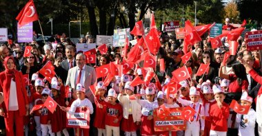 Children attend a Republic Day event, Çorum, central Türkiye, Oct. 28, 2025. (İHA Photo)