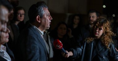CHP Chair Özgür Özel speaks to journalists, Istanbul, Türkiye, Oct. 27, 2025. (AA Photo)