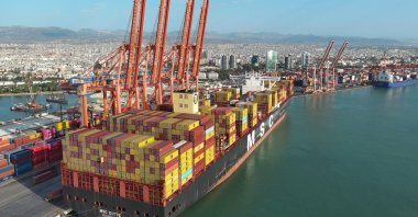 An MSC cargo ship is docked at the port in Mersin, southern Türkiye, Oct. 6, 2025. (AA Photo)