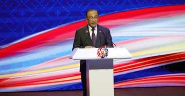 Malaysia&#039;s Prime Minister Anwar Ibrahim speaks during the closing ceremony of the Association of Southeast Asian Nations (ASEAN) Summit at the Kuala Lumpur Convention Centre (KLCC) in Kuala Lumpur, Malaysia, Oct. 28, 2025. (EPA Photo)