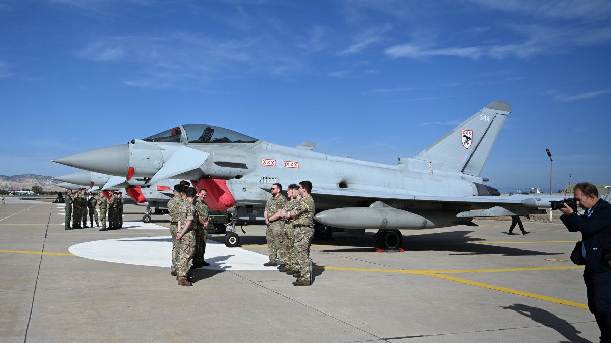 A British Typhoon fighter jet is seen at an air base, Ankara, Türkiye, Oct. 27, 2025. (AA Photo)