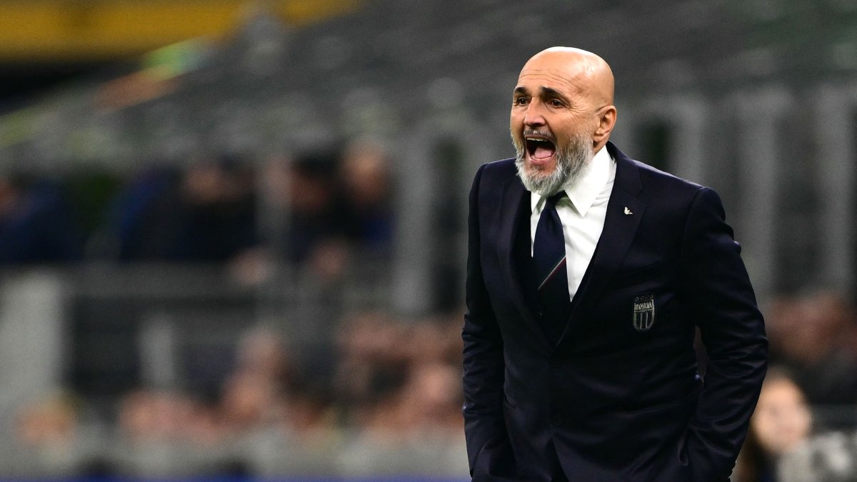Italy's head coach Luciano Spalletti reacts during the Nations League quarterfinal first leg football match between Italy and Germany at the San Siro Stadium, Milan, Italy, March 20, 2025. (AFP Photo)